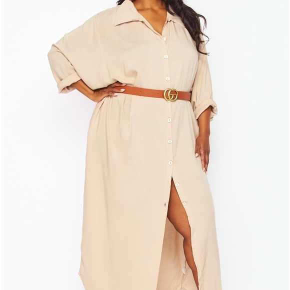 #42 Chic Taupe Button Down Shirt Dress- plus size - Picture 4 of 4